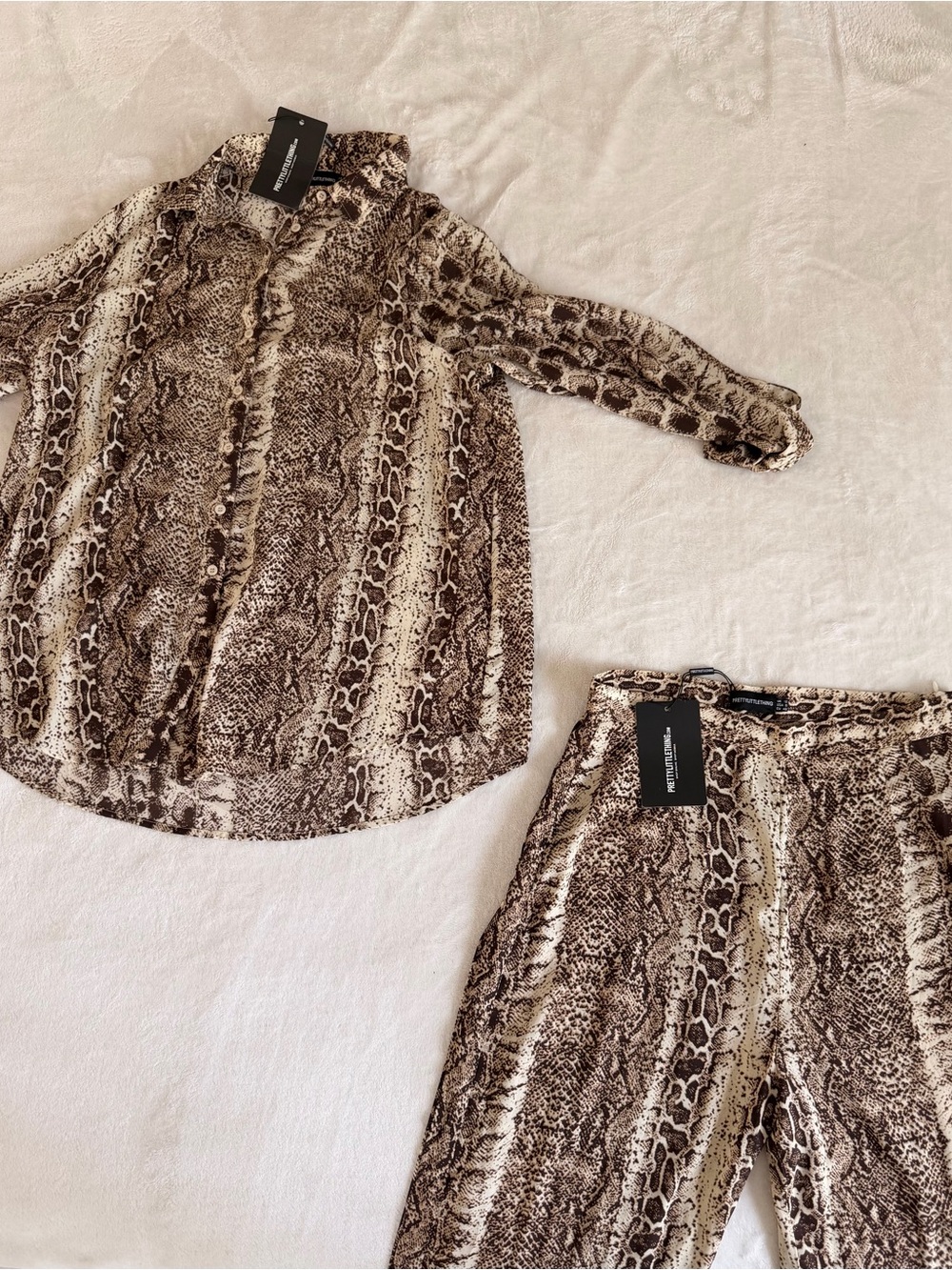 PrettyLittleThing Brown & Cream Snake Print Two-Piece Set
